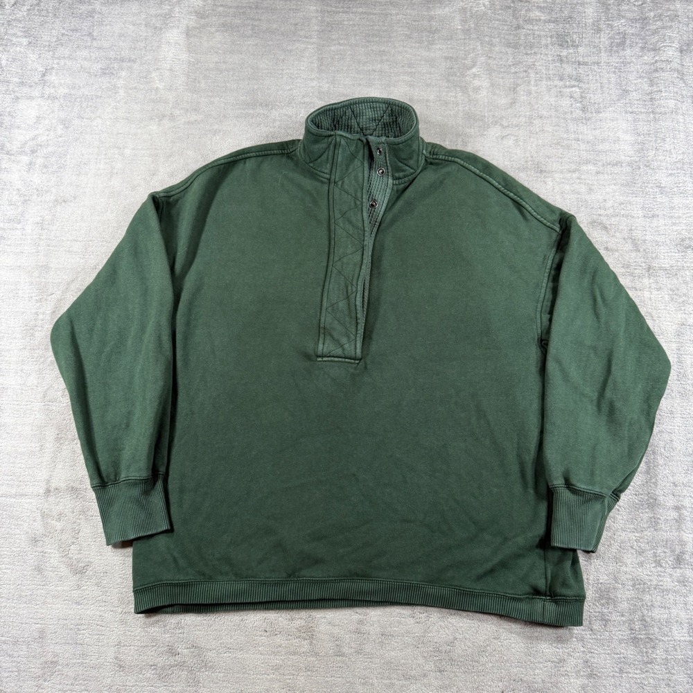 Aerie Sweatshirt Women Small Green Oversized Snap Mock Neck Waffle Pullover